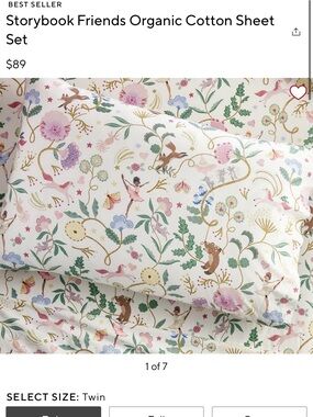 Pottery Barn Storybook Friends Organic Cotton Sheet Set - Floral & Animal Print